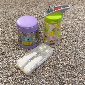 Camelbak water bottle and Skip Hop Unicorn Thermos with Utensil Set